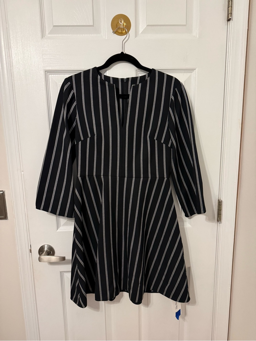 Tibi Black Dress with White Pinstripes - Long Sleeve